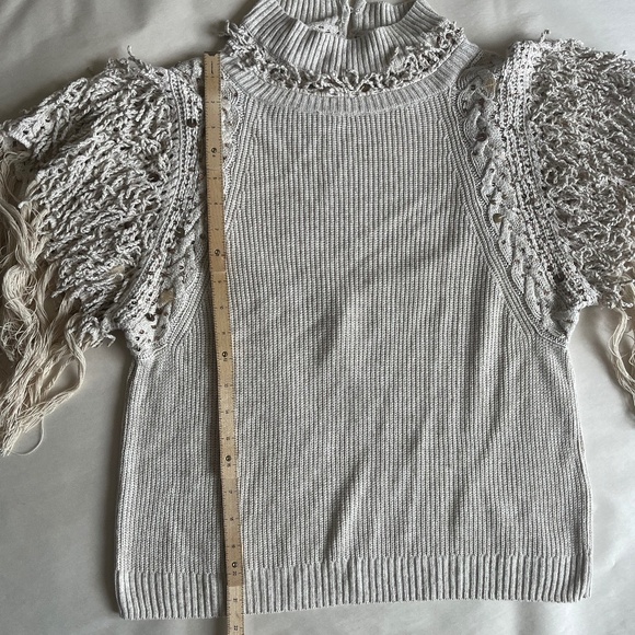 Anthropologie Aphrodite Fringe Embellished Embroidered Open Back Tee Top Sweater - Picture 8 of 11